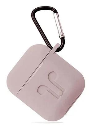 Чохол для airpods силіконовий logo 2в1(+ карабин) тех.пак pink-sand