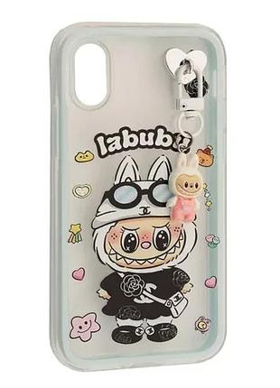 Чохол labubu (з брелком) for iphone x/xs blue