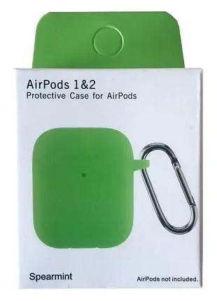 Чехол для airpods 1/2 silicon slim (+ карабин) new box spearmint