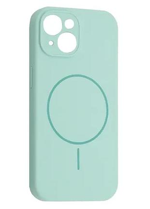 Чехол silicone case full camera fine ring magsafe for iphone 13 light cyan