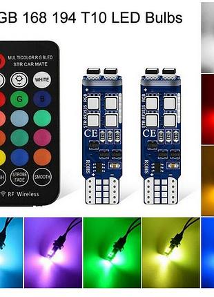 Светодиодные лампы autopowerz multi-color rgb 168 194 t10 с дистанционным управлением. (комплект 3 лампы +пуль