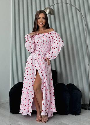 Сукня з мусліну довга з розрізом на ніжці