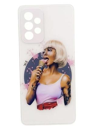 Чехол glass case для мобильного телефона samsung galaxy a52s/ a528 стеклянный белый бампер с рисунком girl