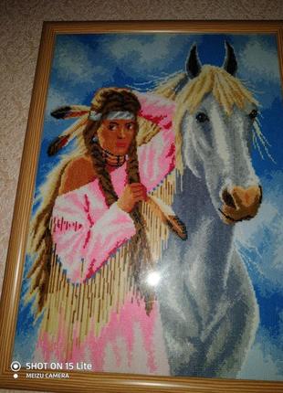 Картина ,, індіанка з конем,,1 фото