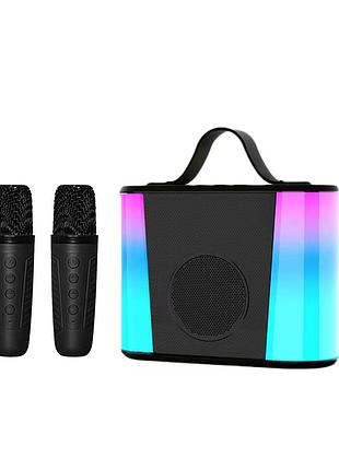 Бездротова портативна міні караоке система v6 bluetooth колонка з led підсвічуванням + 2 мікрофони чорна