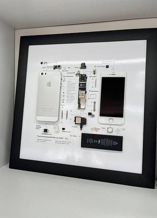 Оригинальный подарок ручной работы картина айфон 5s в рамке, картина с разобранным телефоном iphone 5s