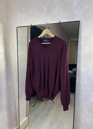 Вінтажний светр polo ralph lauren 100% merino wool v-neck