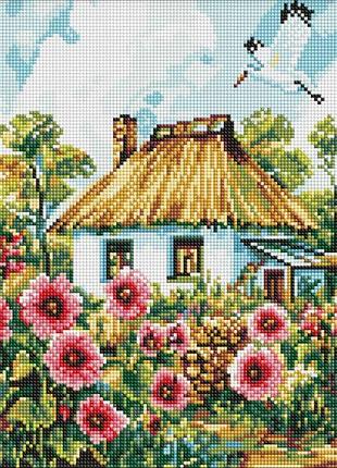 Алмазна мозаїка - мальви біля хати ©art_selena_ua