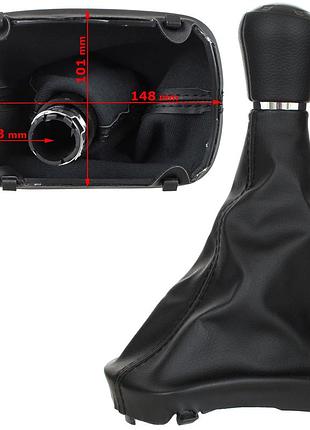 Audi a3 8l 96-03 ручка кпп чорна еко шкіра 6 передач + сильфон чорний з рамкою отвор 23 мм
