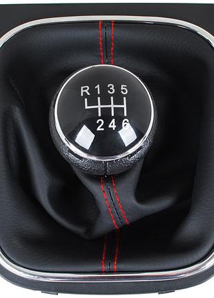 Vw touran 09-12 ручка перемикання передач + сильфон чорний з червоною різьбою і рамка хром 6 передач