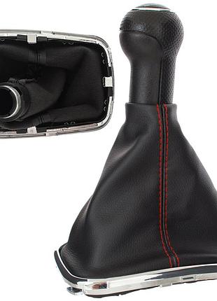 Vw golf iv 97-03 ручка кпп + сильфон з червоною різьбою та хромовою рамкою 5 передач отв.23мм