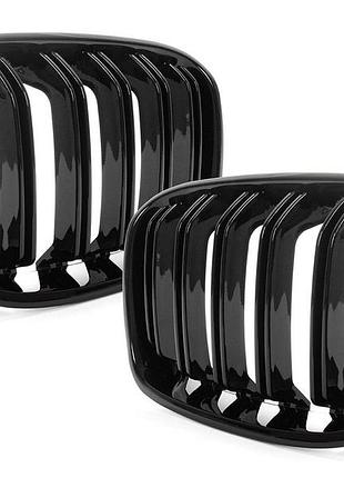 Решітка радіатора ніздрі bmw f20 / f21 2011-2014 3/5d hatchback black glossy double bar