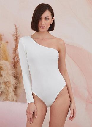 Боді жіночий з одним рукавом, бавовна, білий