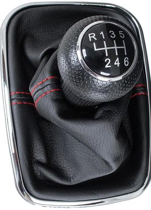 Vw golf iv 97-03 ручка кпп + сильфон з червоною різьбою та хромовою рамкою 6 передач отв.12мм