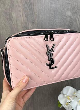 Стильная женская мини сумочка стиль yves saint laurent каркасная, сумка для девушек стеганная пудровый