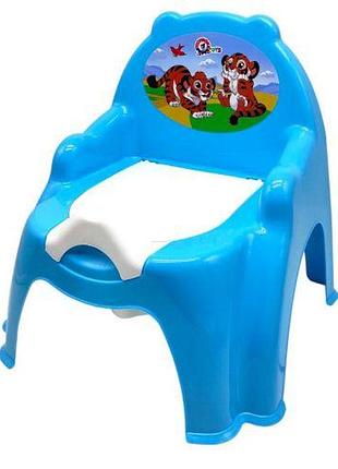Горщик дитячий з кришкою,(блакитний) з тигриками