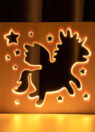 Світильник нічник arteco light з дерева led "чарівний єдиноріг" з пультом і регулюванням світла, колір теплий