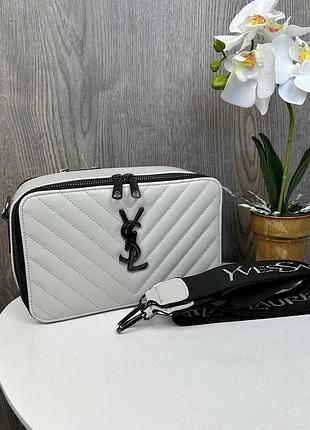 Стильная женская мини сумочка стиль yves saint laurent каркасная, сумка для девушек стеганная серый