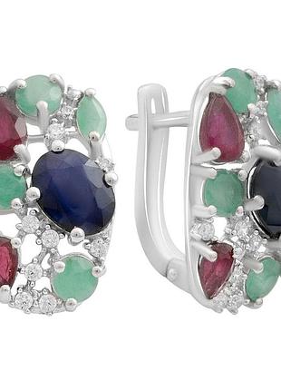 Серебряные серьги komilfo с натуральным сапфиром 3.567ct, рубином, изумрудом (2191148)