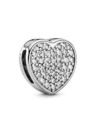 Серебряное кольцо pandora "сердце pave"