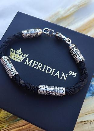 Шелковый браслет с серебряными вставками и окончаниями с позолотой meridian 925 пробы 426/5 23