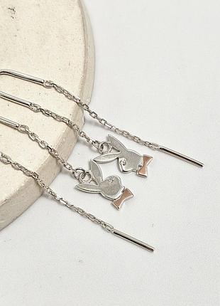 Серьги серебряные с золотыми вставками и цирконами.