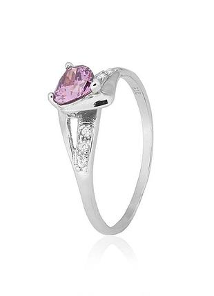 Серебряное кольцо с сиреневыми фианитами, размер 15,5, вес: 1.9 г
