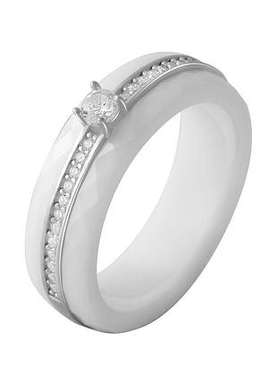 Серебряное кольцо komilfo с керамикой, вес изделия 5,68 гр (2070061) 17.5 размер