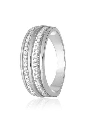 Серебряное кольцо с фианитами, размер 16,0, вес: 3.6 г