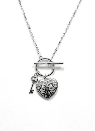 Серебряное колье сердце одинарное, размер 50 см x 0,1 см, вес: 3.1 г