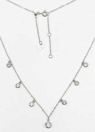 Серебряное колье родированное с фианитами, размер 47 см x 0,1 см, вес: 2.3 г