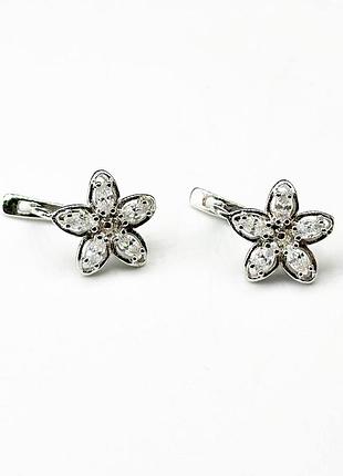 Серебряные серьги родированные с английской застежкой со вставкой фианит