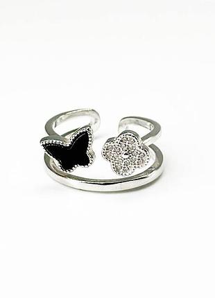 Срібна каблучка в стилі "van cleef та arpels" зі вставкою фіаніт/онікс, розмір 16,0, вага: 2.8 г