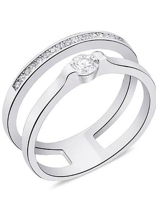 Серебряное кольцо двойное с фианитами, размер 18,5, вес: 3.4 г