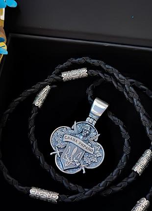 Серебряный подвес "козак" и шнурок со вставками из серебра 925 пробы с чернением 846/3+п0213 70