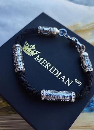 Шелковый браслет с серебряными вставками и окончаниями с позолотой meridian 925 пробы 426/5к