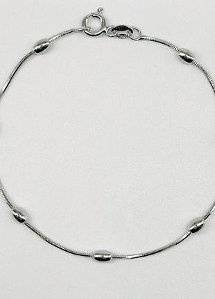 Серебряный браслет, плетение снейк с бочонками, размер 18 см x 0,1 см, вес: 2.1 г