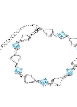Серебряный браслет с голубыми фианитами, размер 17 см x 5 см, вес: 6.6 г