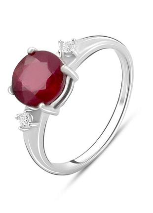 Срібне кільце komilfo з натуральним рубіном 2.882ct, фіанітами, вага виробу 2,98 г (2096184) 17.5 розмір 2.87, 17" 2.89, 17.5