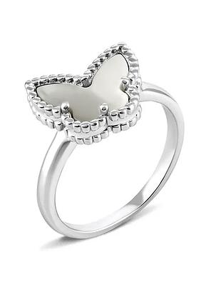 Срібна каблучка в стилі "van cleef та arpels" зі вставкою перламутр, розмір 18,0, вага: 2.5 г