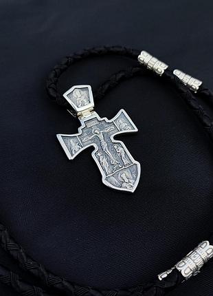 Срібний хрестик та шнурок зі вставками зі срібла 925 проби з чорнінням 846/4+кр0159 50