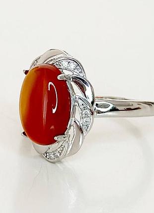 Серебряное кольцо, сердолік/фианит, размер 18,0, вес: 3.3 г