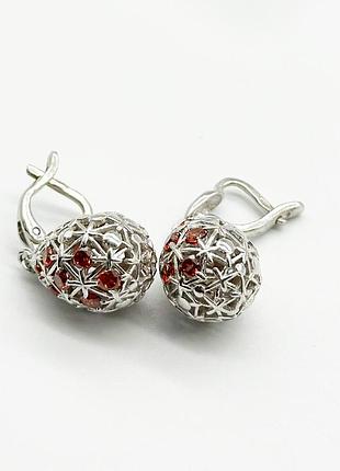 Серебряные серьги родированные с английской застежкой со вставкой фианит
