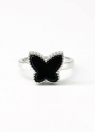 Срібна каблучка в стилі "van cleef та arpels" з оніксом, розмір 17,0, вага: 3.0 г