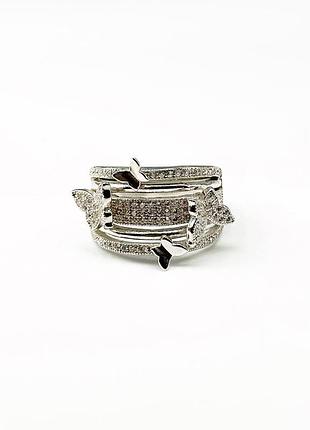 Срібна каблучка в стилі "van cleef та arpels" з фіанітами, розмір 17,0, вага: 7.8 г