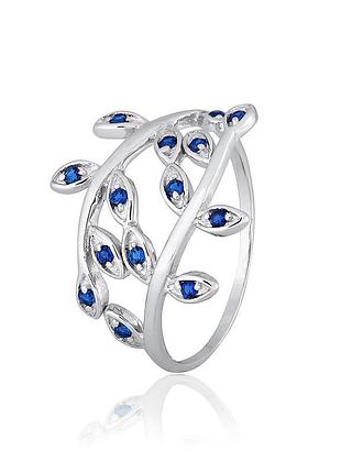 Серебряное кольцо с синими фианитами, размер 20,5, вес: 3.0 г