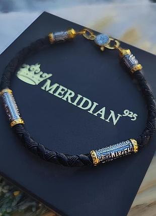 Шелковый браслет с серебряными вставками и окончаниями с позолотой meridian 925 пробы 426/4кз 23
