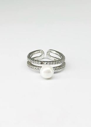 Серебряное кольцо со вставкой фианит/sea shell pearl, размер 15,5, вес: 2.6 г