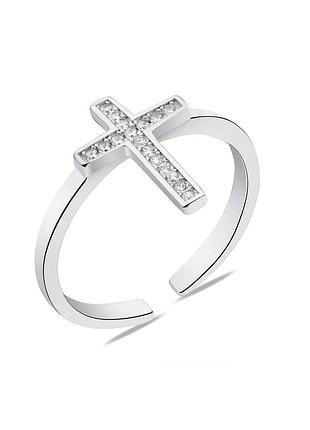 Серебряное кольцо с хрестиком с фианитами, размер 17,5, вес: 1.9 г
