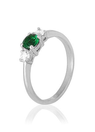 Серебряное кольцо с изумрудными фианитами, размер 17,5, вес: 2.1 г